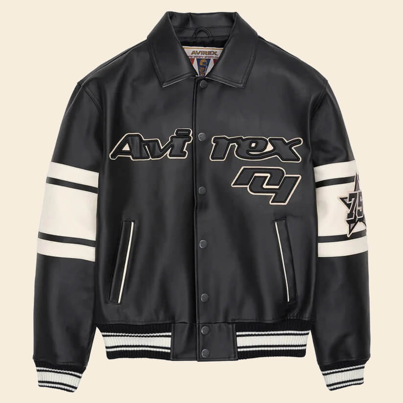 New Black & White Letterman Brooklyn Leather Jacket - Endless Racegear