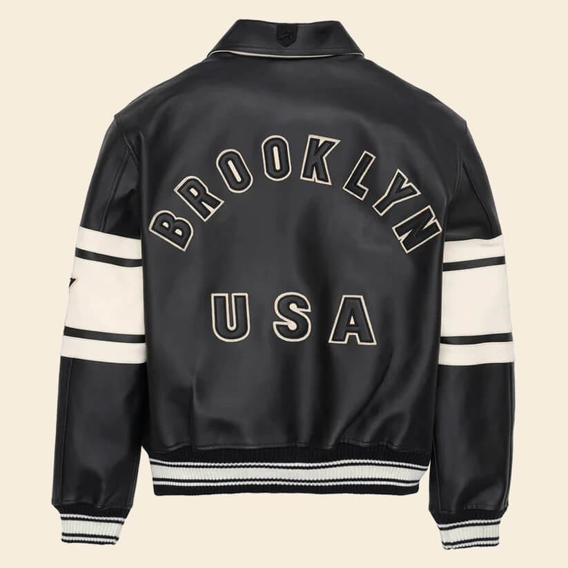 New Black & White Letterman Brooklyn Leather Jacket Jacket - Endless Racegear