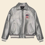 New Metallic Silver Letterman Bomber Avirex Jacket For Men 3A MOTO LEATHER