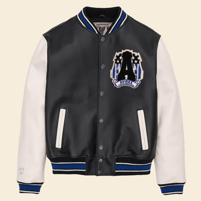New White/Black Avirex Leather American Varsity Jacket - Endless Racegear