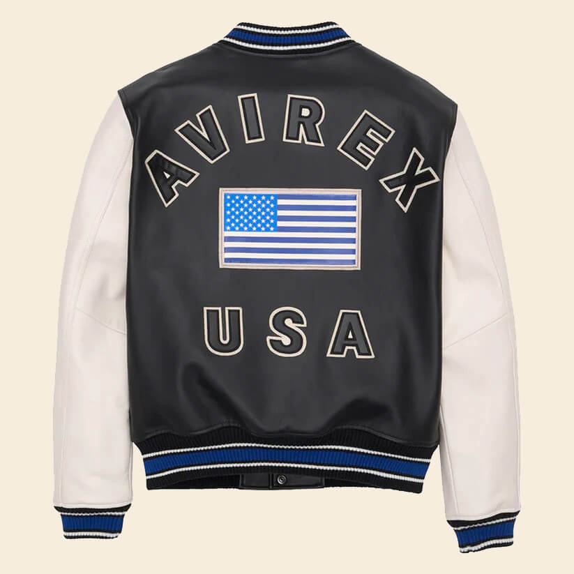 New White/Black Avirex Leather American Varsity Jacket - Endless Racegear