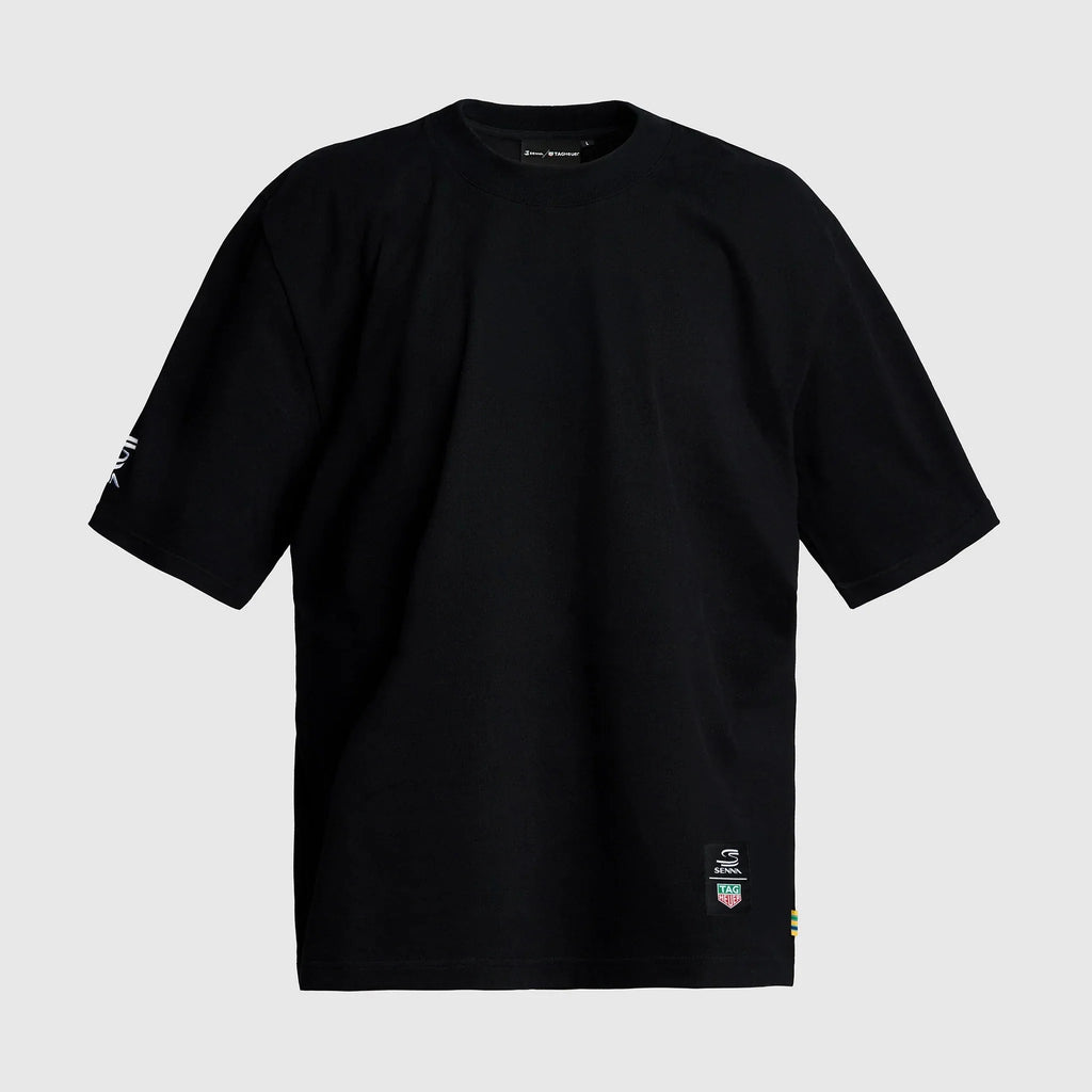 Ayrton Senna F1 x Tag Heuer Oversized Badge T-Shirt - White/Black T-shirts Ayrton Senna XS Black 