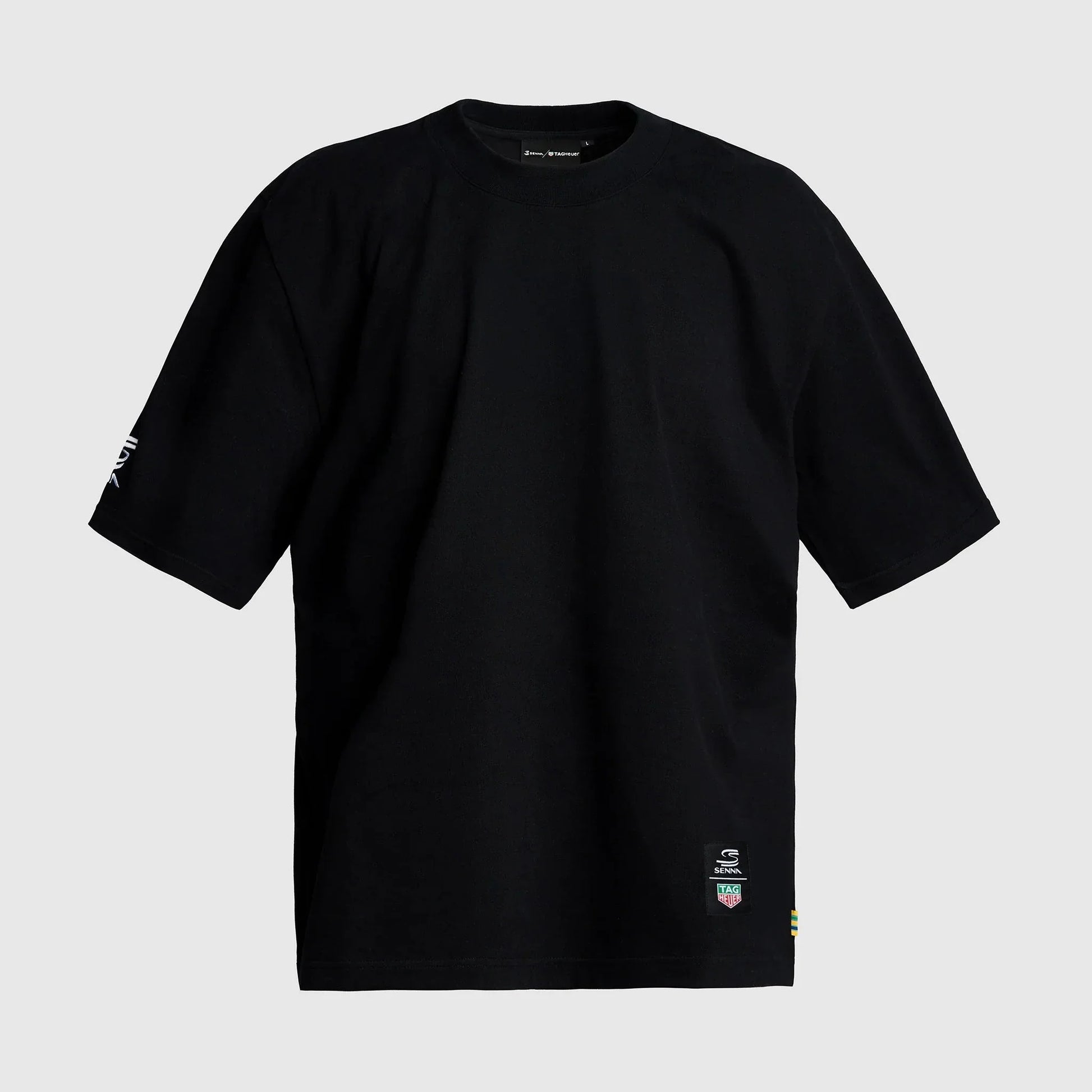 Ayrton Senna F1 x Tag Heuer Oversized Badge T-Shirt - White/Black T-shirts Ayrton Senna XS Black 