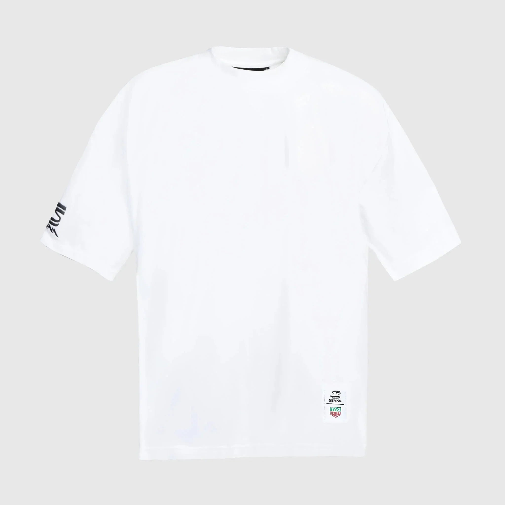 Ayrton Senna F1 x Tag Heuer Oversized Badge T-Shirt - White/Black T-shirts Ayrton Senna XS White 