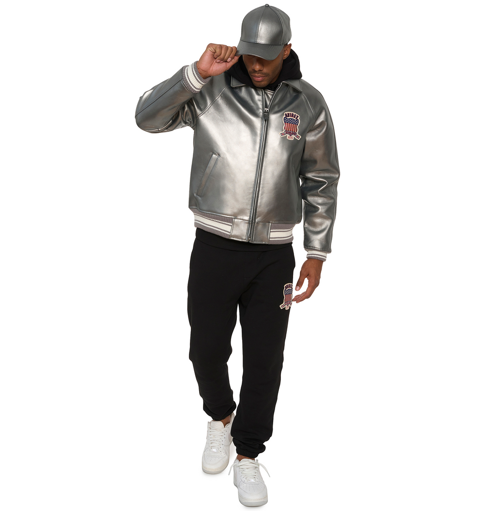 Purchase Best Style Of Metallic Silver Of Fashion Bomber Leather Jackets For Mens rfxleatherofficial