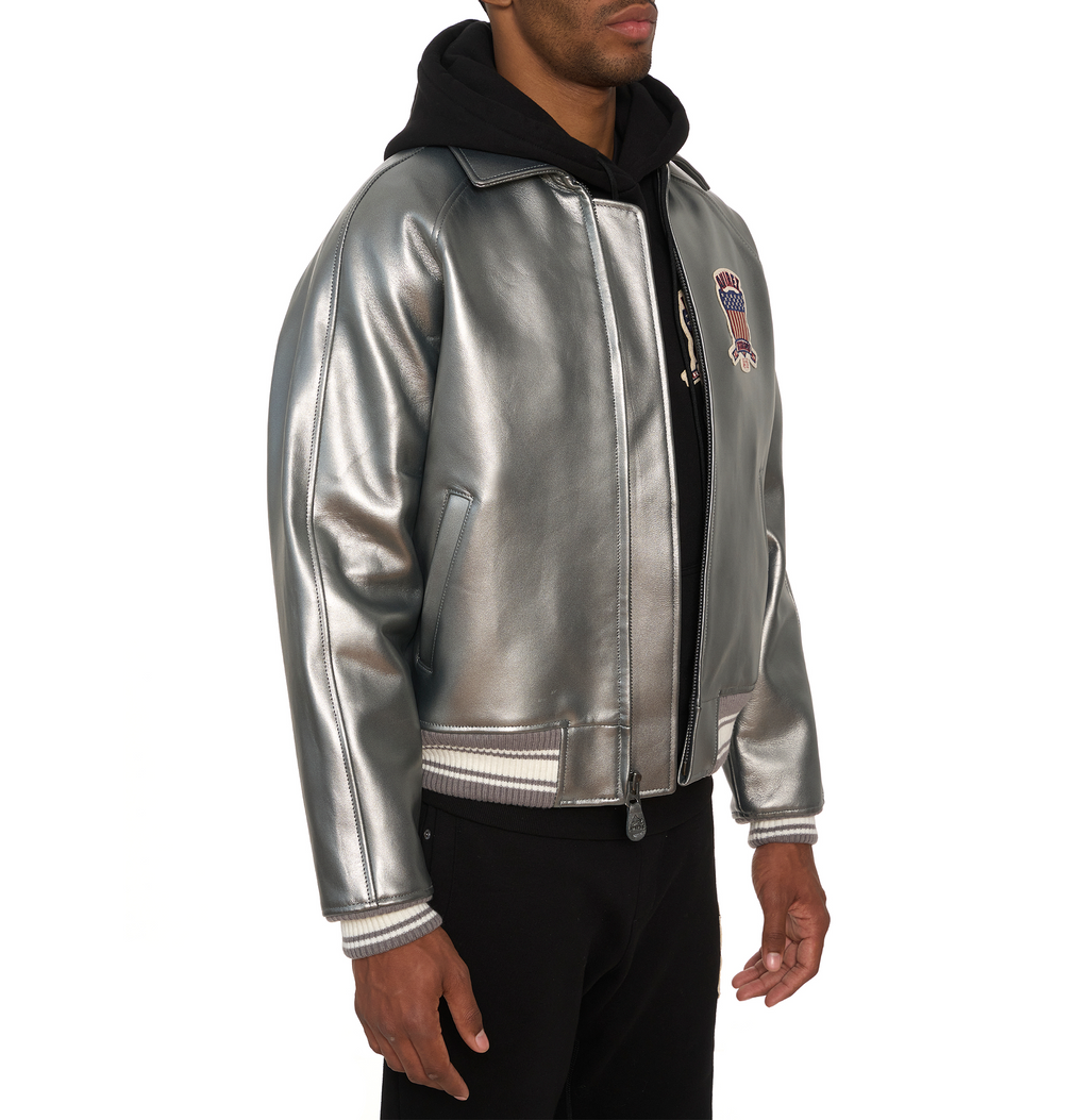 Purchase Best Style Of Metallic Silver Of Fashion Bomber Leather Jackets For Mens rfxleatherofficial