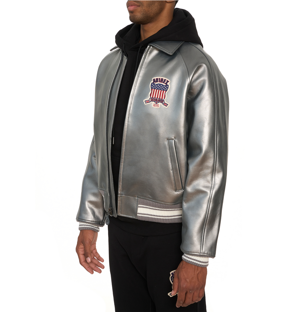 Purchase Best Style Of Metallic Silver Of Fashion Bomber Leather Jackets For Mens rfxleatherofficial