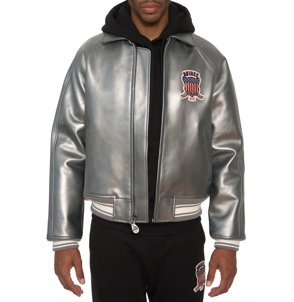 Purchase Best Style Of Metallic Silver Of Fashion Bomber Leather Jackets For Mens rfxleatherofficial