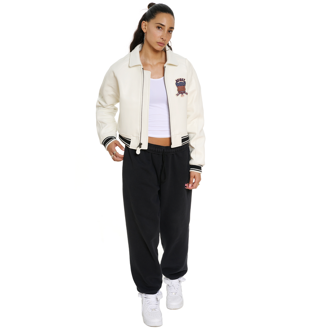 Shop Best High Quality Fashion Bomber Style Snow White Avirex Cropped Icon Jackets rfxleatherofficial
