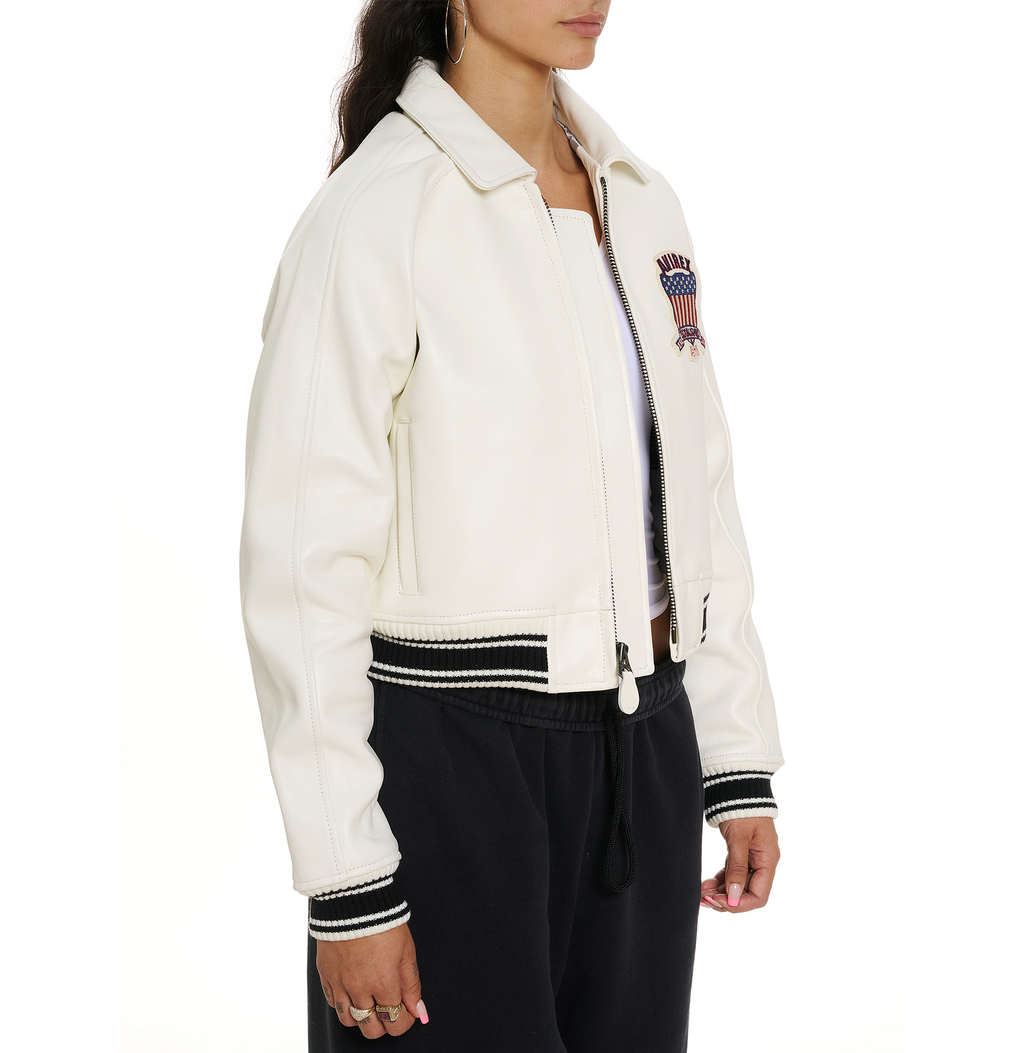 Shop Best High Quality Fashion Bomber Style Snow White Avirex Cropped Icon Jackets rfxleatherofficial