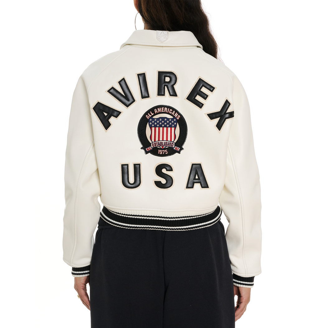 Shop Best High Quality Fashion Bomber Style Snow White Avirex Cropped Icon Jackets rfxleatherofficial