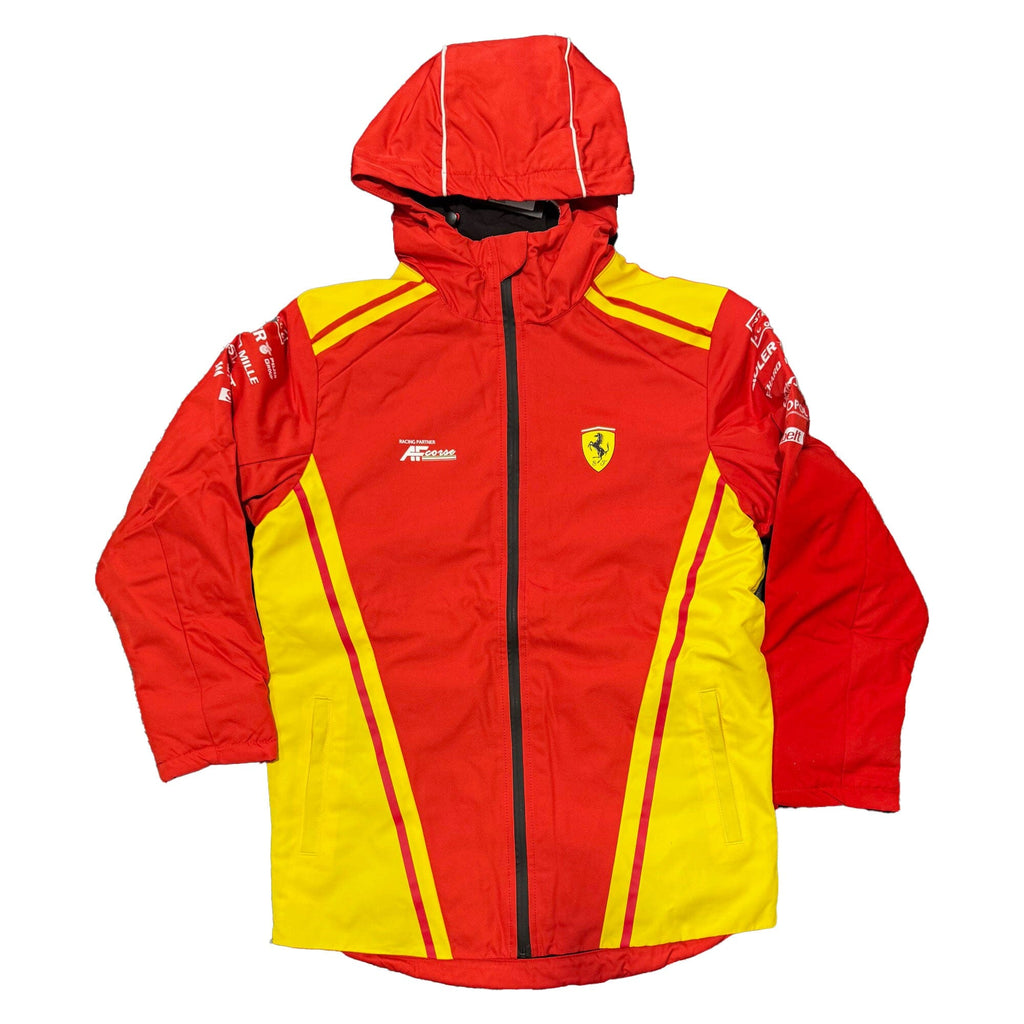 Scuderia Ferrari men's padded hooded jacket, red with yellow panels, front zipper