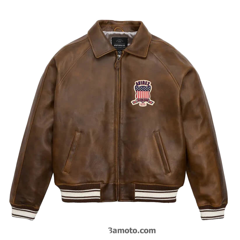 Vintage Brown Letterman Limited Edition Avirex Leather Jacket Endless Racegear
