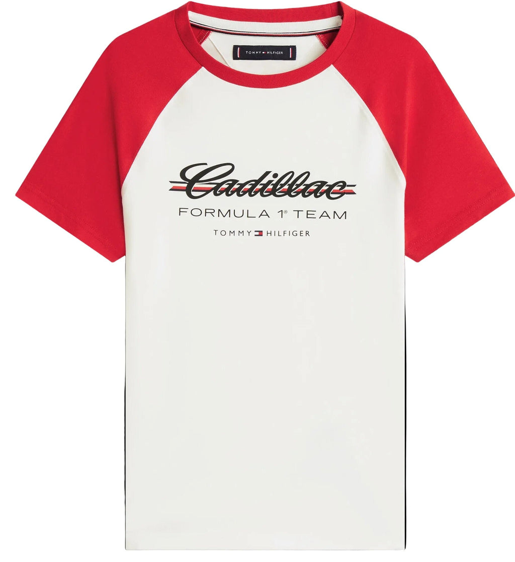 Cadillac F1 Racing Women's Script Raglon T-Shirt - White Cadillac F1