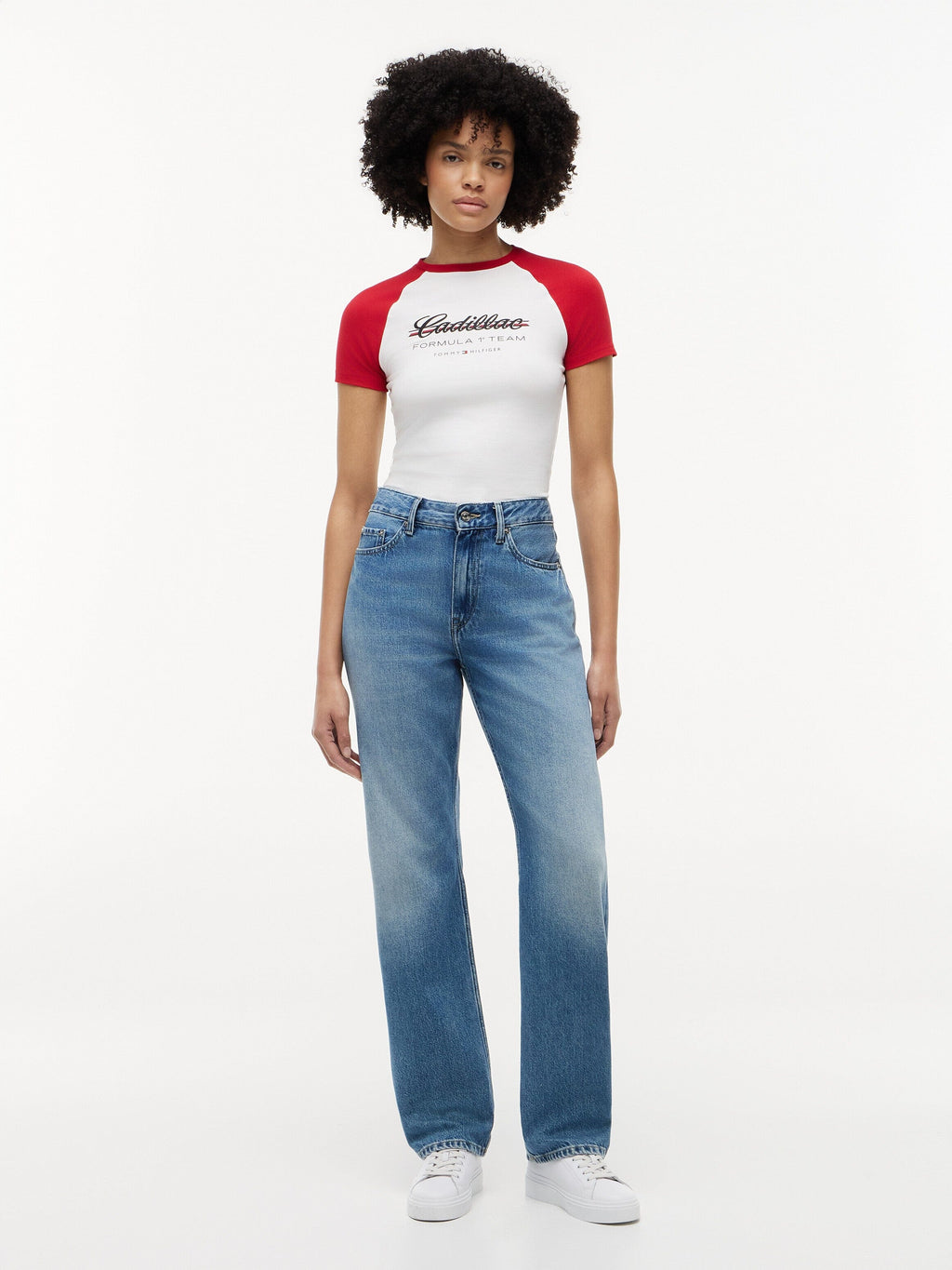 Cadillac F1 Racing Women's Script Raglon T-Shirt - White Cadillac F1