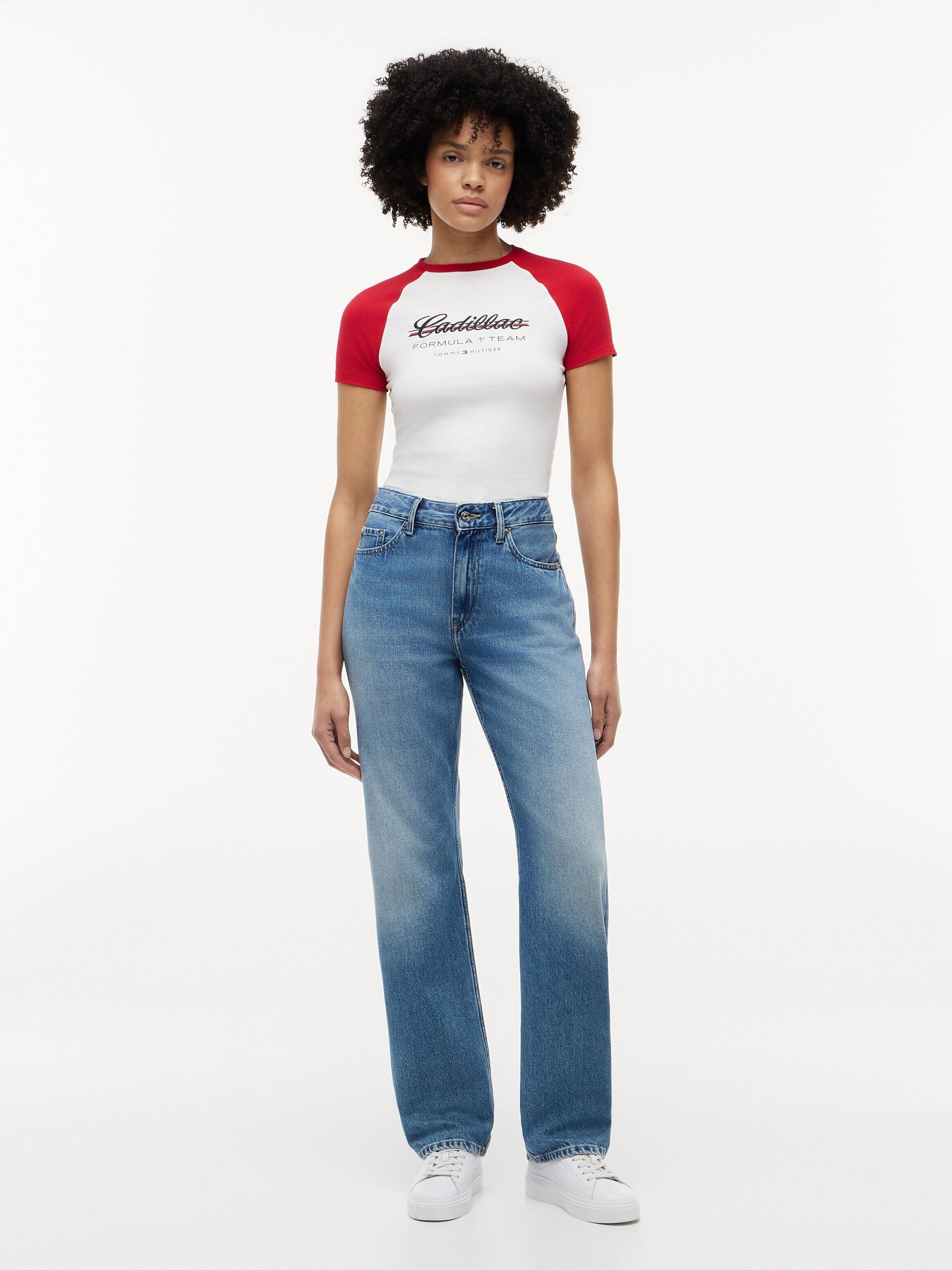 Cadillac F1 Racing Women's Script Raglon T-Shirt - White Cadillac F1