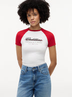 Cadillac F1 Racing Women's Script Raglon T-Shirt - White Cadillac F1