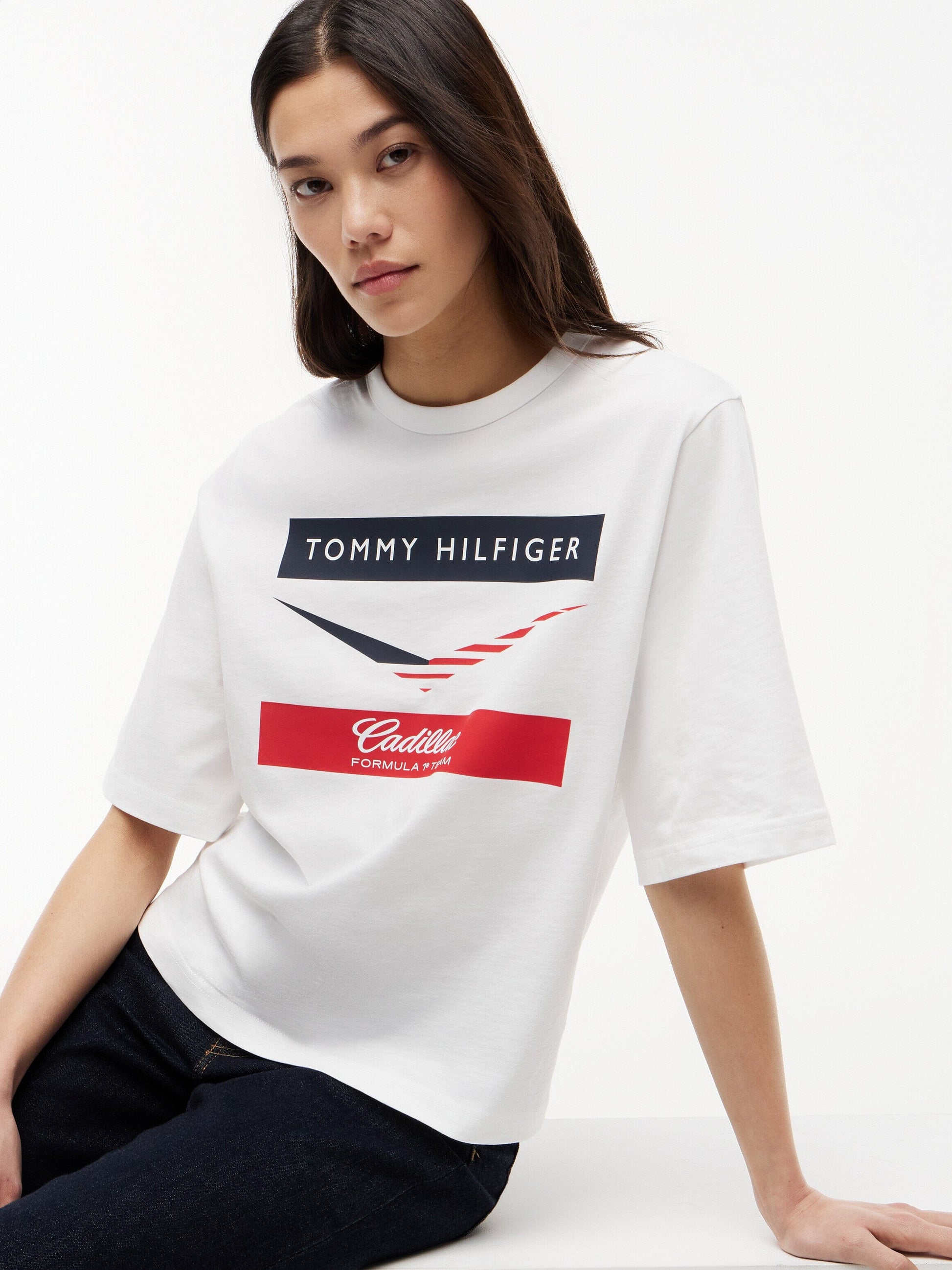 Cadillac F1 Racing Women's Chevron T-Shirt - White Cadillac F1