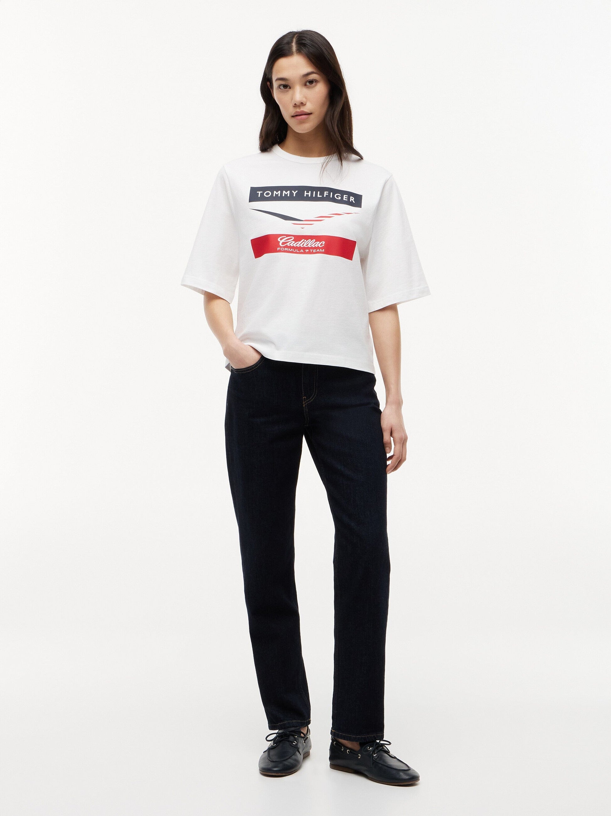 Cadillac F1 Racing Women's Chevron T-Shirt - White Cadillac F1