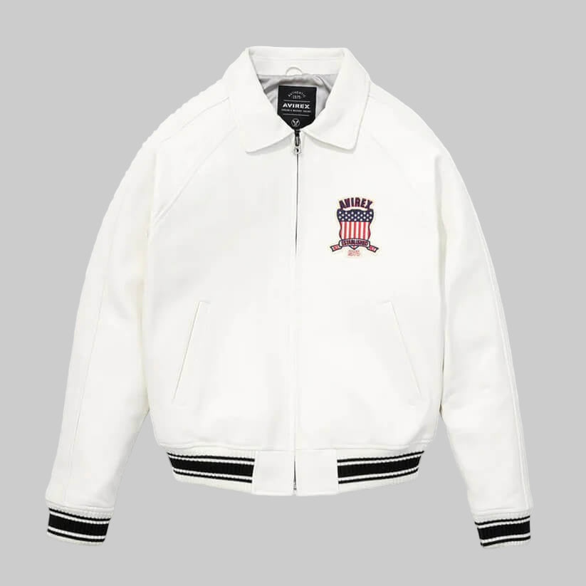 White Avirex Bomber Icon Leather Jacket Endless Racegear