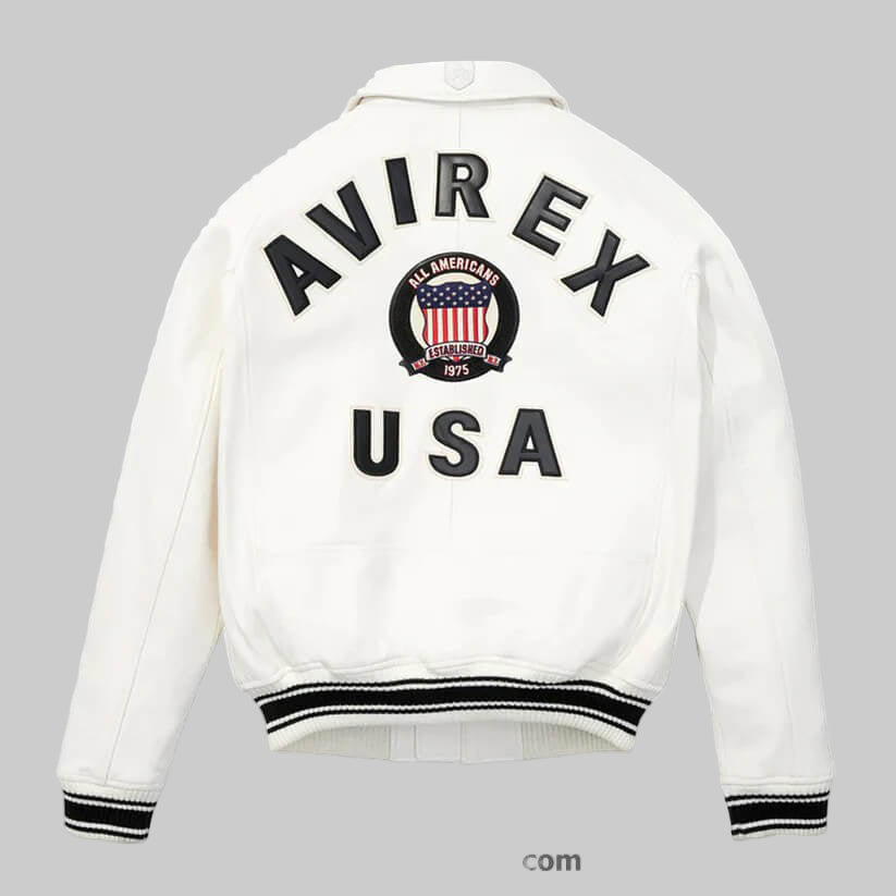 White Avirex Bomber Icon Leather Jacket Endless Racegear