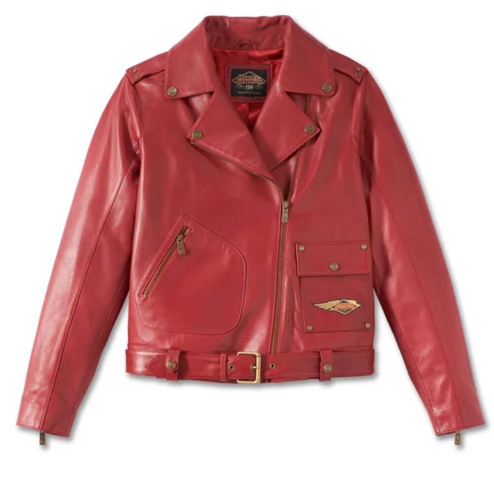 Harley-Davidson  Women's 120th Anniversary D-Pocket Biker Leather Jacket - Merlot - Endless Racegear