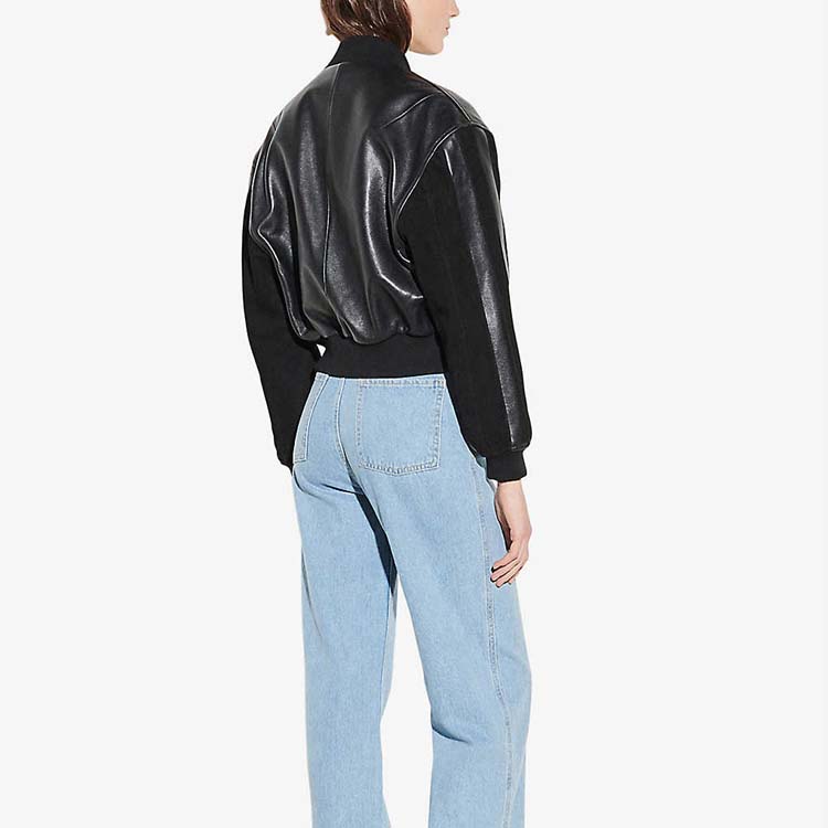 Women’s Black Leather Bomber Jacket 3A MOTO LEATHER