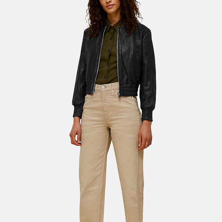 Women’s Black Leather Bomber Jacket 3A MOTO LEATHER