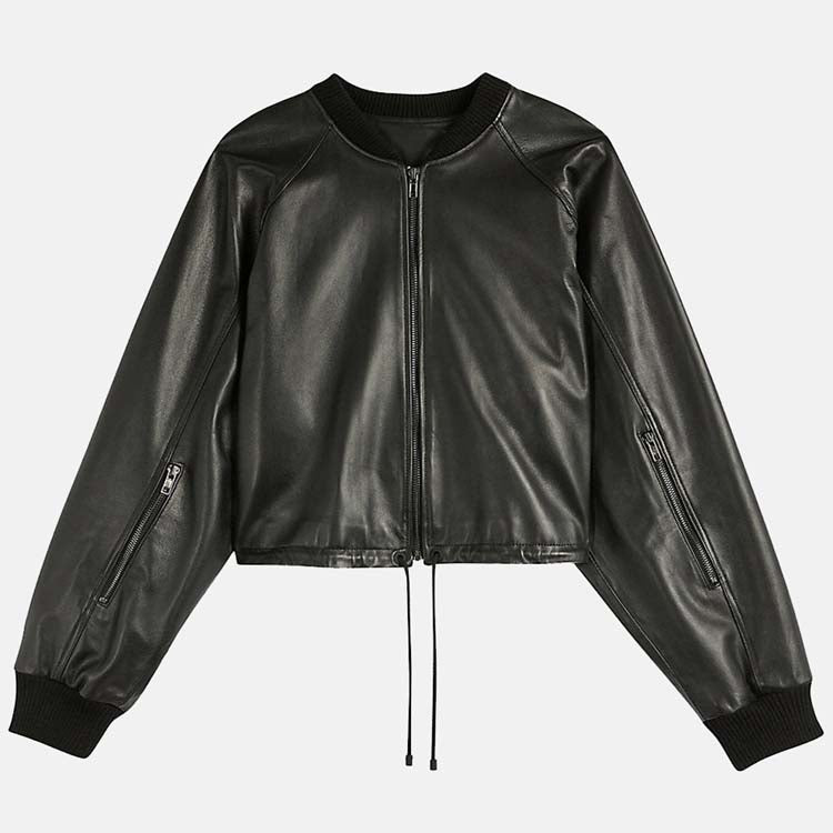 Women’s Black Genuine Leather Bomber Jacket 3A MOTO LEATHER