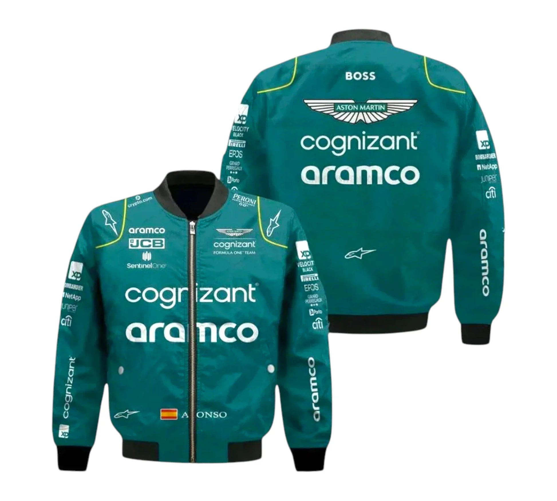 Aston Martin Aramco Cognizant F1 2023 Fernando Alonso Vintage Jacket Crossover Racewears