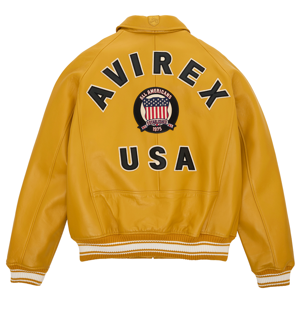 Avirex Fashion Aviator Bomber Mustard Leather Jackets rfxleatherofficial