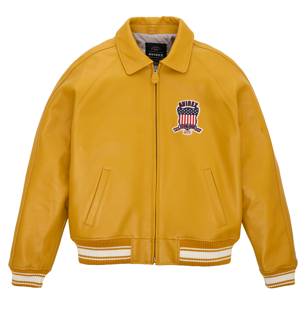 Avirex Fashion Aviator Bomber Mustard Leather Jackets rfxleatherofficial