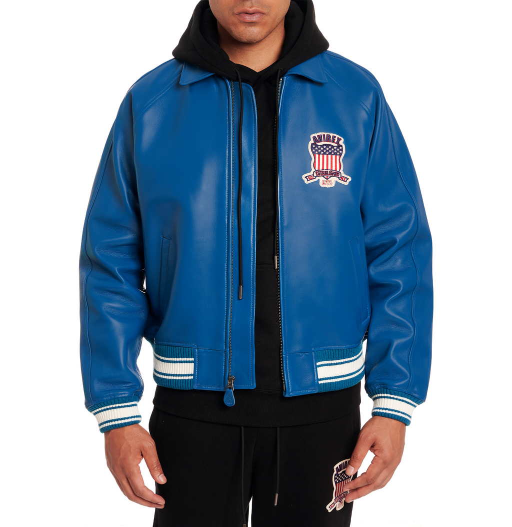 Shop Best High Sale Avirex Fashion Aviator Bomber Teal Leather Jackets For Sale rfxleatherofficial