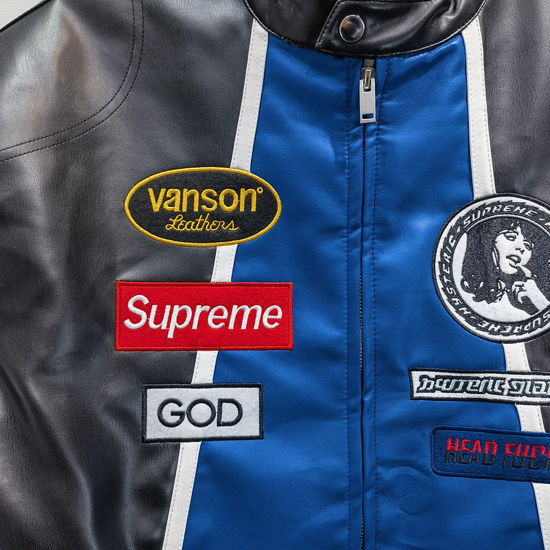 Supreme Blue Leather Vintage Racing Jacket Ex Race Gear