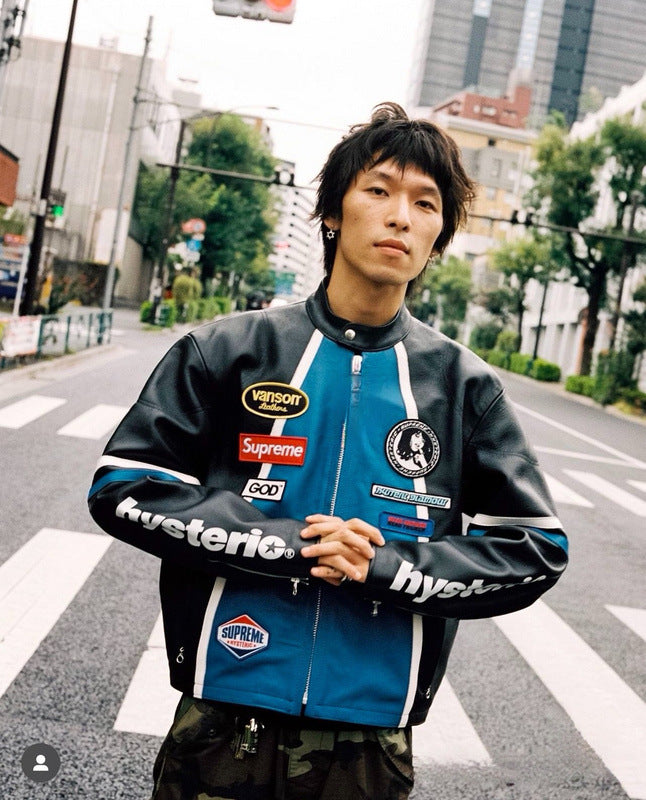 Supreme Blue Leather Vintage Racing Jacket Ex Race Gear