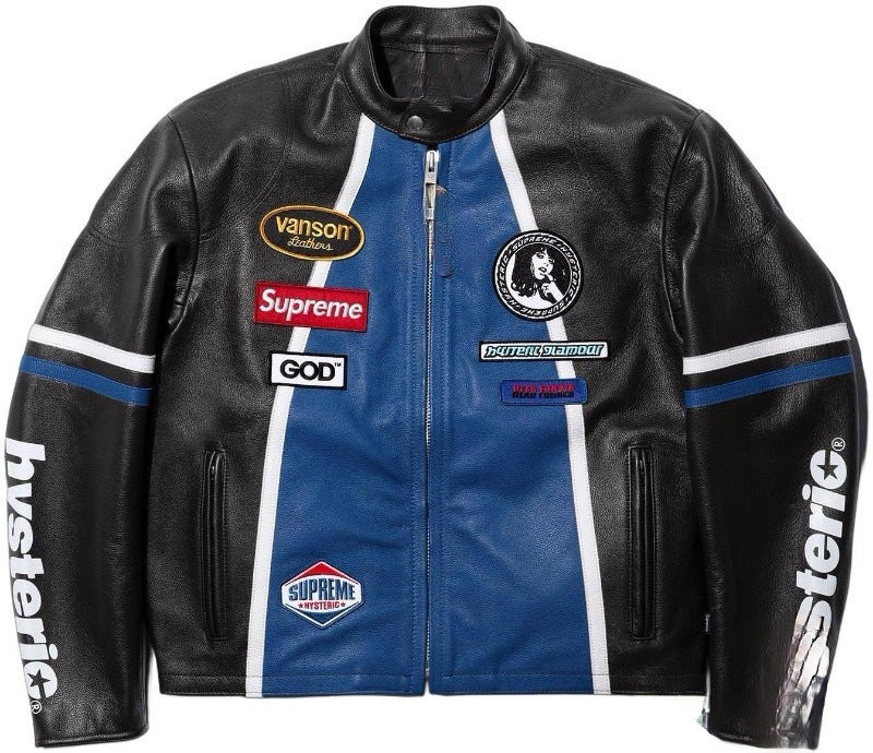 Supreme Blue Leather Vintage Racing Jacket Ex Race Gear