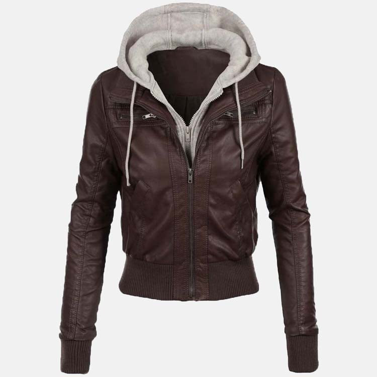 Women’s Chocolate Brown Leather Bomber Jacket 3A MOTO LEATHER