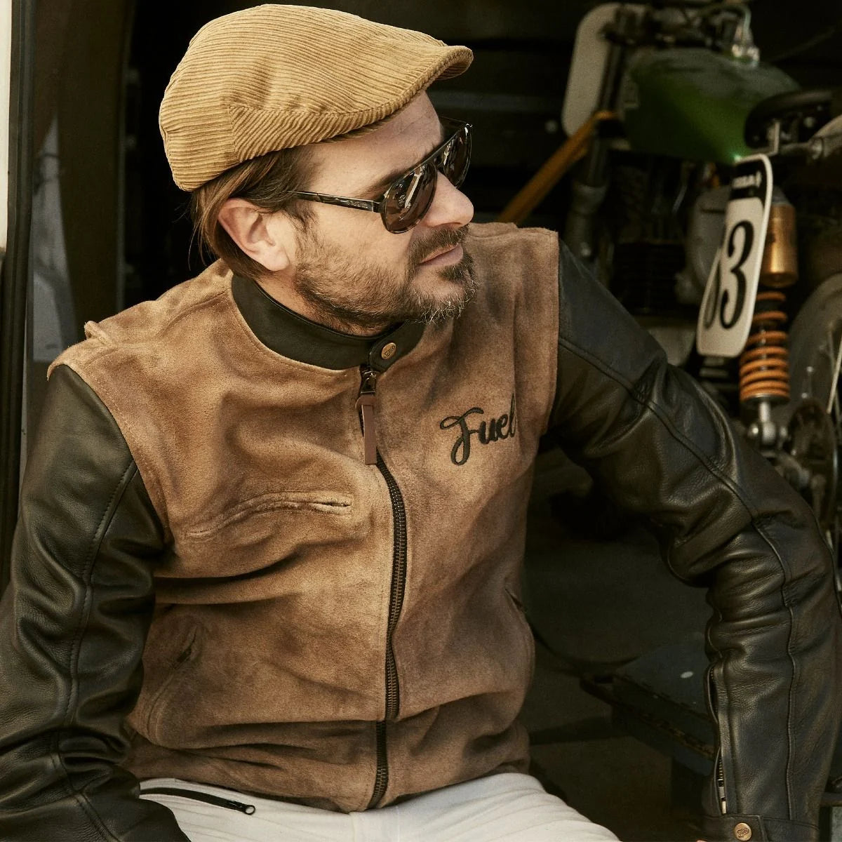 Fuel Sidewaze Leather Jacket - Tan / Black Endless Racegear