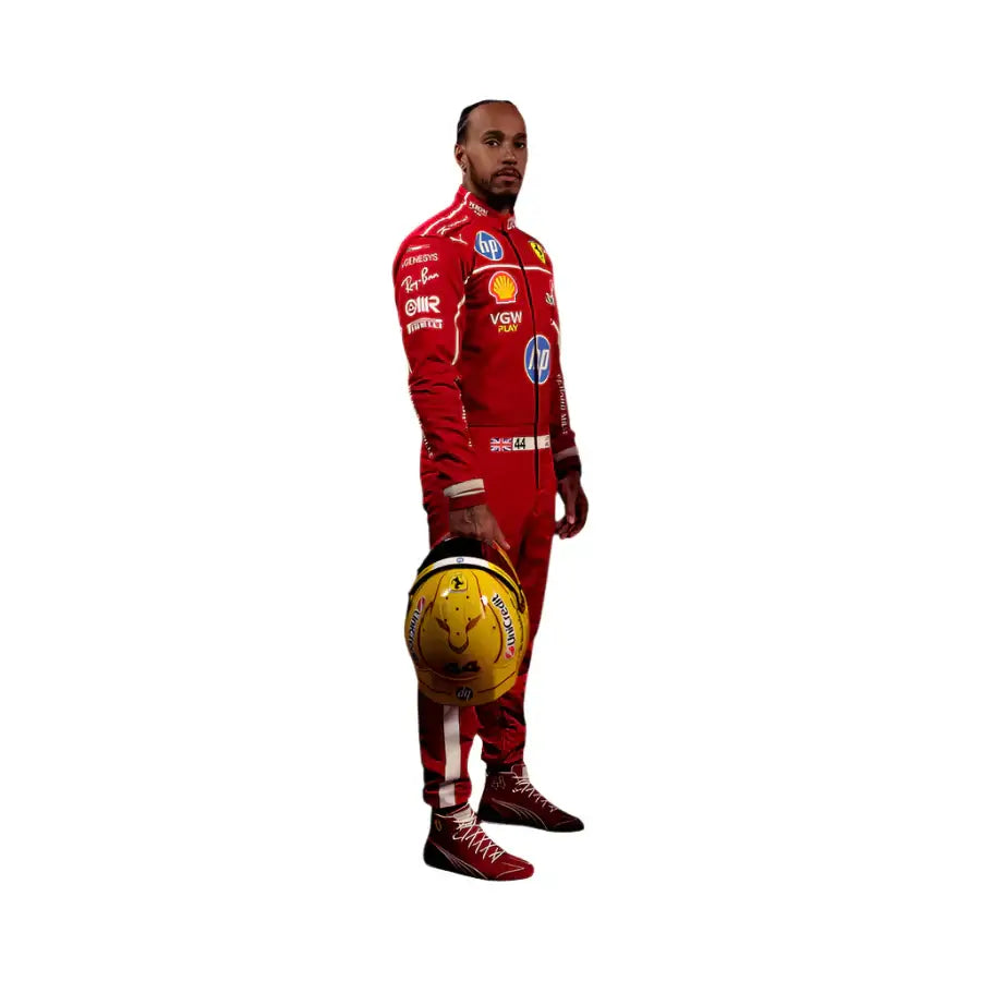Endless Racegear red karting suit worn with yellow helmet Lewis Hamilton replica race suit for racing