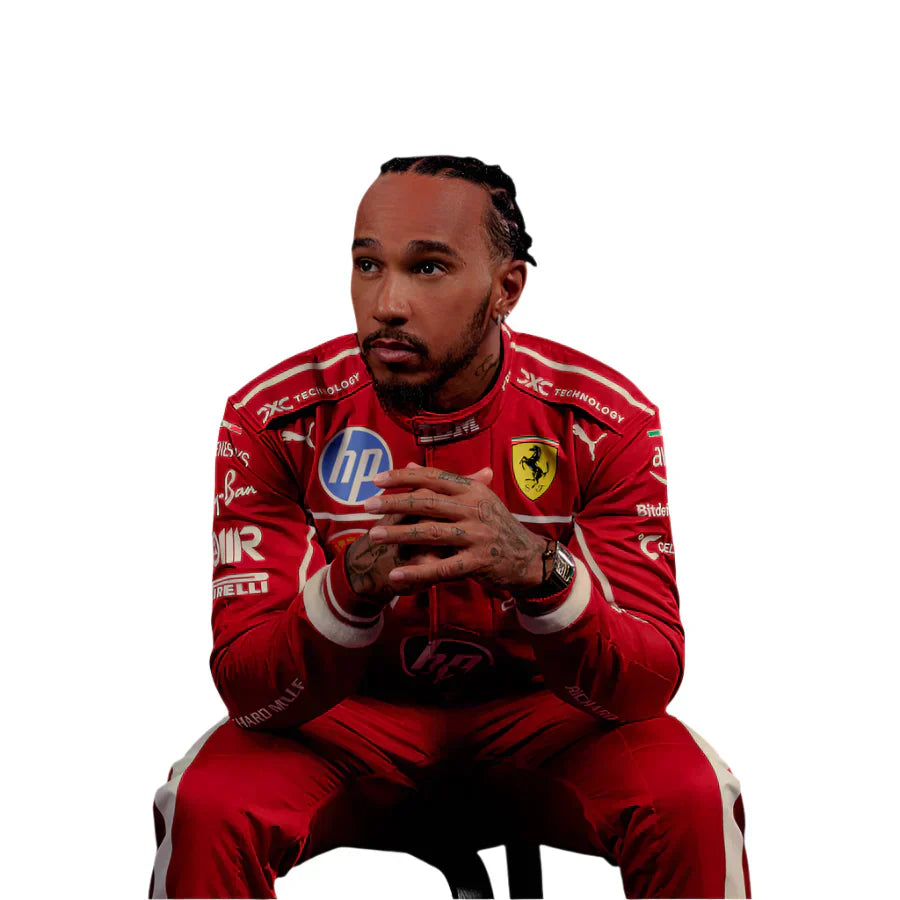 Endless Racegear red karting suit Lewis Hamilton replica race suit with Ferrari style sponsor patches and padded knees