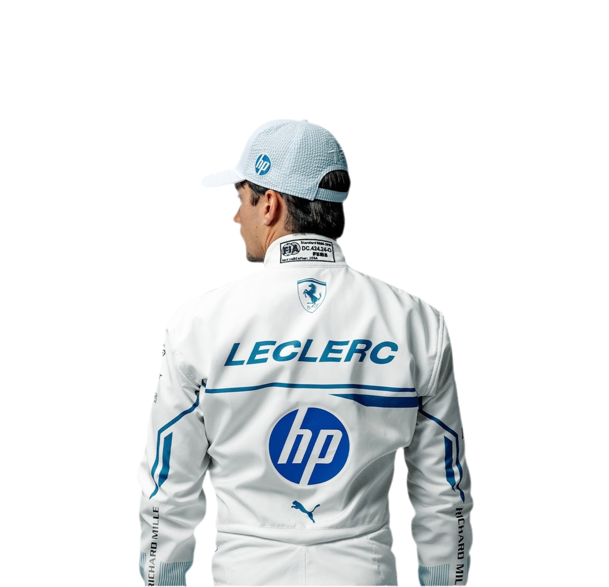 Endless Racegear Charles Leclerc Monaco GP race suit replica white back view with HP and Leclerc logos