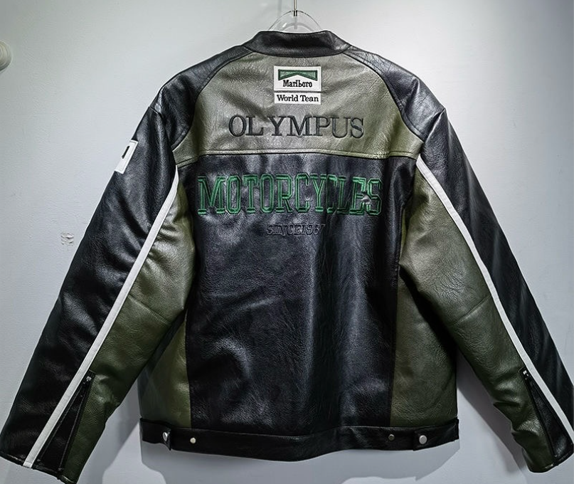 Ferrari Green-Black Leather Vintage Racing Jacket Ex Race Gear