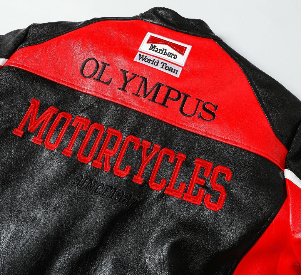 Ferrari Red-Black Leather Vintage Racing Jacket Endless Racegear