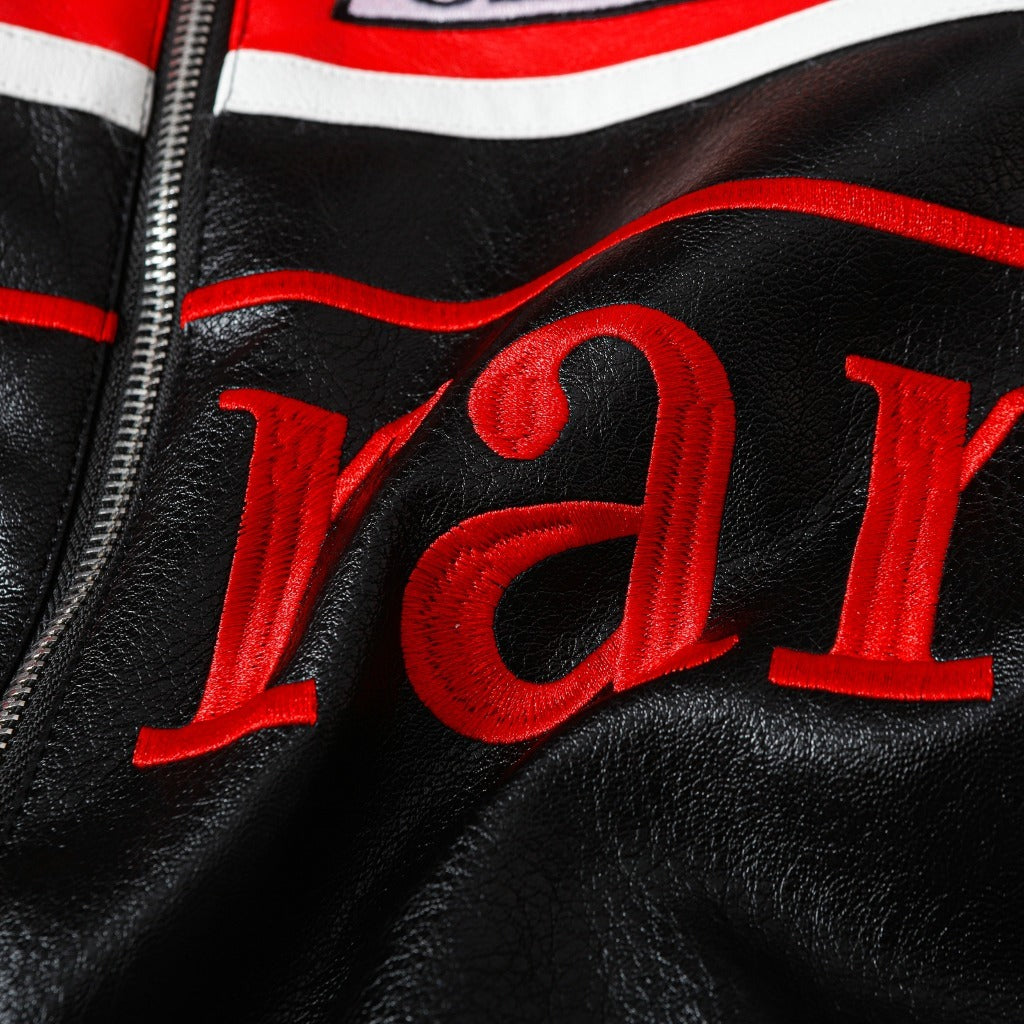 Ferrari Red-Black Leather Vintage Racing Jacket Endless Racegear