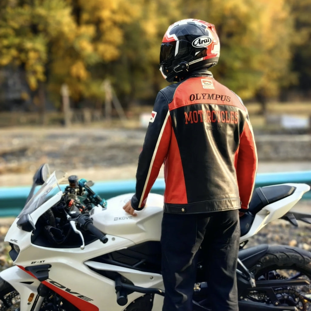 Ferrari Red-Black Leather Vintage Racing Jacket Endless Racegear