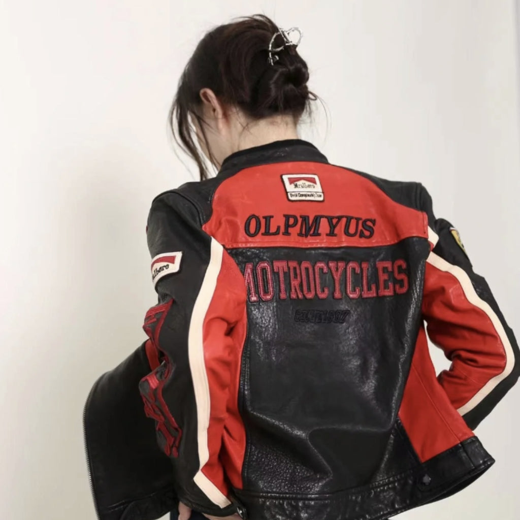 Ferrari Red-Black Leather Vintage Racing Jacket Endless Racegear