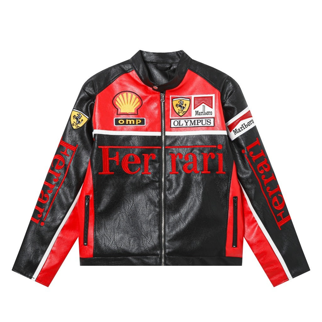 Ferrari Red-Black Leather Vintage Racing Jacket Endless Racegear