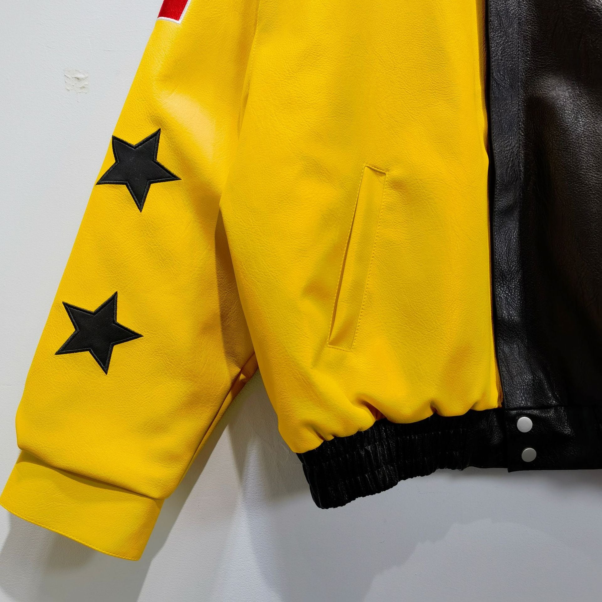 Ferrari Black-Yellow Leather Vintage Racing Jacket Ex Race Gear