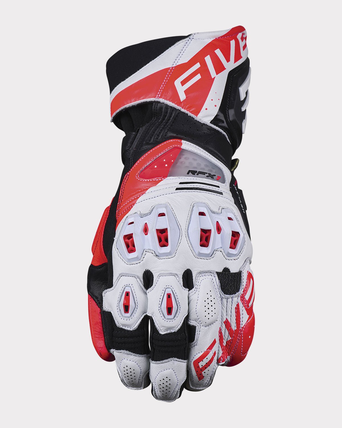FIVE RFX1 EVO Gauntlet Gloves - InGearMotoFIVEMotorcycle GlovesWhite / Fluo Red