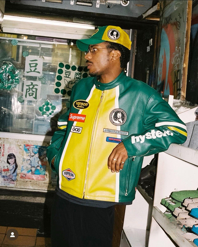 Supreme Green Leather Vintage Racing Jacket Ex Race Gear